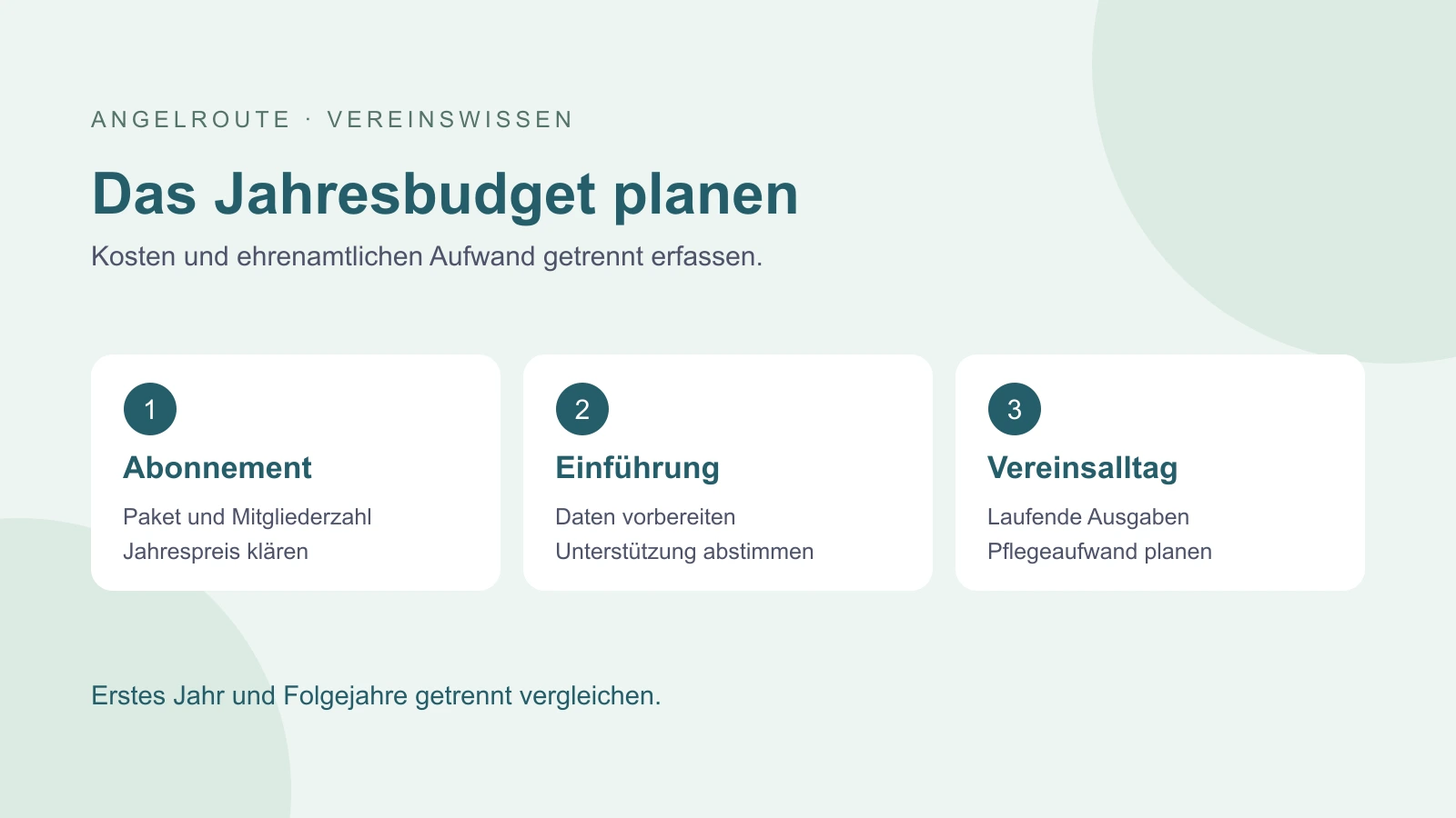 Grafik zur Budgetplanung mit Abonnement, Einführung und laufenden Vereinsausgaben